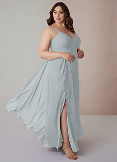 Azazie Emerald Bridesmaid Dresses Dolphin Grey A-Line Ruffled Chiffon Dress image9