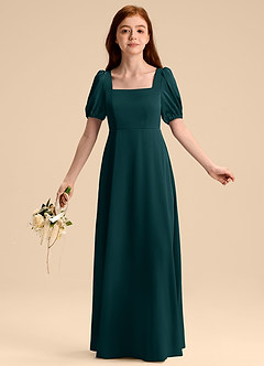 Azazie Briar Junior Robe Trapèze en Satin extensible Arc Vert Pin image5