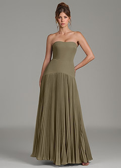 Azazie Yuliana Vestidos de damas de honor Vestido de Verde Sauce de Gasa de Línea A con Sin tirantes image1