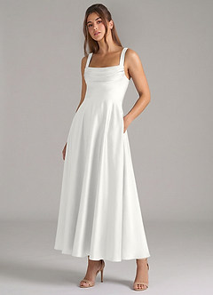 Azazie Shaude Brautjungfernkleider A-Linie Plissee Stretch-Satin Kleid Weiß image5