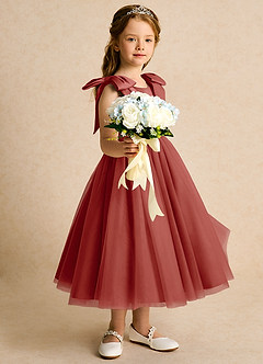 Azazie Serene Flower Girl Dresses Terracotta Ball-Gown Bow Matte Satin Dress image5