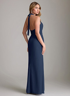 Azazie Valerie Bridesmaid Dresses Dark Navy Mermaid Pleated Chiffon Dress image2