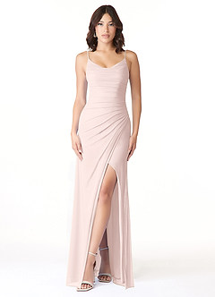 Azazie Deandra Bridesmaid Dresses Blushing Pink Mermaid Pleated Mesh Dress image1