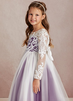 Azazie Elodie Flower Girl Dresses Ivory Grape Ball-Gown Lace Dress image6