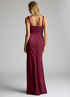Azazie Elida Bridesmaid Dresses Mulberry Sheath Pleated Stretch Satin Dress image4