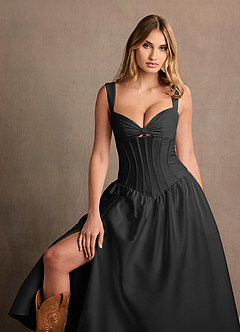 Arwen Black Dropped Waist Midi Dress image7