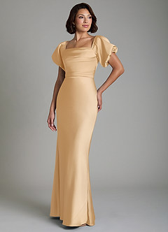 Azazie Lea Bridesmaid Dresses Gold Mermaid Off the Shoulder Stretch Satin Convertible Dress image4