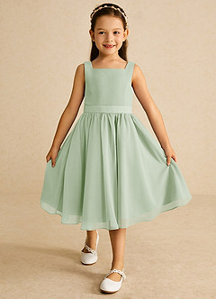 Azazie Ari Flower Girl Dresses Dusty Sage A-Line Sleeveless Chiffon Dress image2