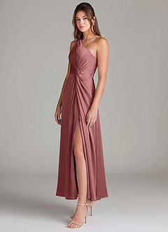 Azazie Brooke Robes de demoiselle d'honneur Robe Trapèze en Satin extensible Une épaule Améthyste image5