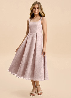 Azazie Amalie Junior Blushing Pink A-Line Ruched Floral Burnout Dress image1