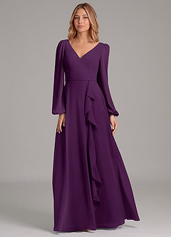 Azazie Simone Brautjungfernkleider A-Linie Langarm Chiffon Kleid Traube image5