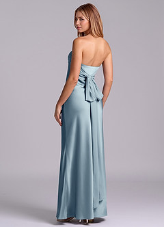 Azazie Ailanie Robes de demoiselle d'honneur Robe Fourreau en Satin extensible Sans bretelles Bleu Poussiéreux image2