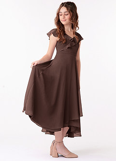 Azazie Posie Junior Ganache A-Line Ruched Chiffon Dress image2