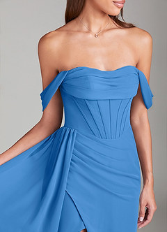 Azazie Amyra Vestidos de damas de honor Vestido de Azul Grisaceo de Gasa de Corte Recto Convertible con Vestidos sin tirantes image5