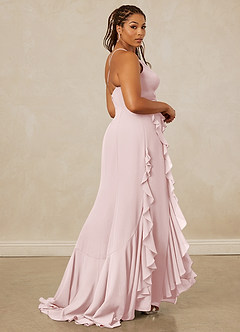 Christian Siriano Bridal for Azazie 1006 Vestidos de damas de honor Vestido de Rosa Rubor de Gasa de Corte Sirena con Volante image9
