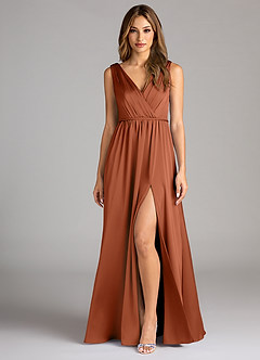Azazie Tanicia Bridesmaid Dresses Cedar Rose A-Line Pleated Stretch Satin Dress image1