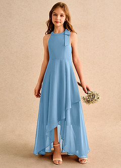 Azazie Boop Junior Formal Flower Girl Dresses Steel Blue A-Line Bow Chiffon Dress image4