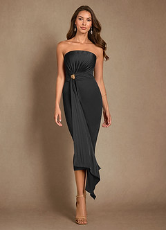Azazie Dinanta Mother of the Bride Dresses Black Column Pleated Chiffon Dress image2
