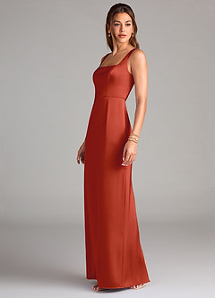 Azazie Flori Bridesmaid Dresses Rust Sheath Side Slit Stretch Satin Dress image4