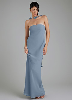 Azazie Annalise At-home Try On Dresses Dusty Blue Mermaid Chiffon Dress image5