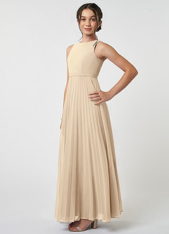 Azazie Lindie Junior Champagne A-Line Pleated Chiffon Dress image3