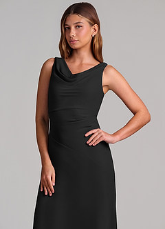 Azazie Nerine Brudtärnklänningar Klä av A-Linje i Chiffong Plisserad Svart image6