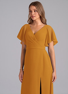 Azazie Ambrosia Jurken voor bruidsmeisjes Jurk van Chiffon met A-Lijn Geplooid Boterbabbelaar image7