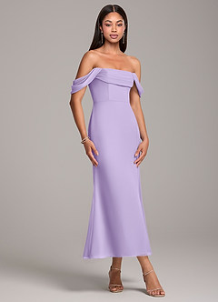 Azazie Saige Robes de demoiselle d'honneur Robe Fourreau Convertible en Mousseline de soie Épaule décolletée Lilas image4