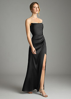Azazie Leonis Bridesmaid Dresses Black Mermaid Pleated Stretch Satin Convertible Dress image6