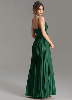 Azazie Blake Bridesmaid Dresses Dark Green A-Line Pleated Stretch Satin Dress image2