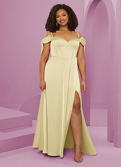 Barbie ♥ Azazie Final Sale Dusty Blue A-Line Off the Shoulder Stretch Satin Dress image8