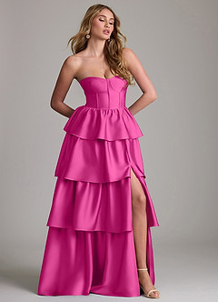 Azazie Faye Bridesmaid Dresses Fuchsia A-Line Ruched Stretch Satin Dress image4