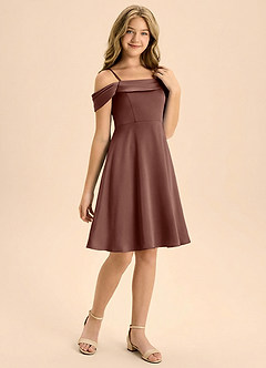 Azazie Anselie Junior Vestido de Expresado de Satén Elástico de Corte en A con Plisado image6