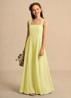 Azazie Tater Girls Formal Robe Demoiselle D'honneur Fillette Robe Trapèze en Mousseline de soie Plissée Sorbet Citron image1