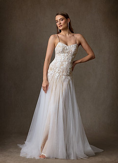 Azazie Lumina Wedding Dresses Diamond White Nude A-Line Sweetheart Neckline Lace Dress image4