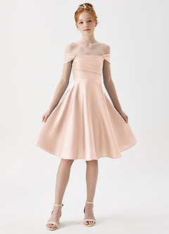 Azazie Amira Junior A-Linie Plissee Stretch-Satin Kleid Zartrosa image5