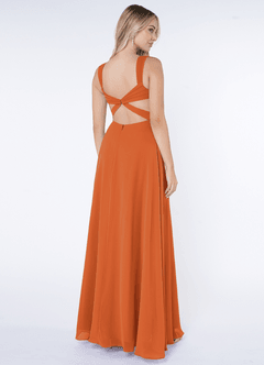 Azazie Nahrin At-home Try On Dresses Matcha A-Line V-Neck Pleated Chiffon Dress image4