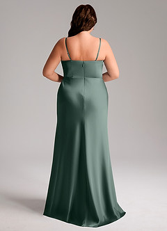Azazie Lidia Bridesmaid Dresses Sea Moss Mermaid Side Slit Stretch Satin Dress image2