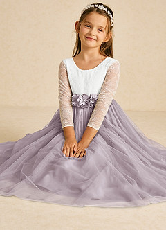 Azazie Mae vestidos de niña de las flores Vestido de Marfil Anochecer de Tul de Corte En A con Lazo image1