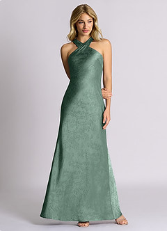 Azazie Doretta 신부 들러리 드레스 쉬스 주름진 자카드 바닥 길이 드레스 image4