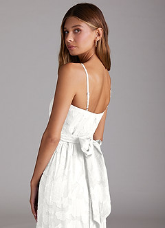 Azazie Nathalia Bridesmaid Dresses White A-Line Bow Floral Burnout Dress image6