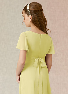 Azazie Induh Junior Lemon Sorbet A-Line Ruched Chiffon Dress image5