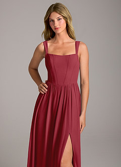 Azazie Rosaline Abiti da Damigella Abito A-Line in Chiffon Spacco Laterale Melograno image2