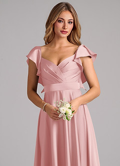 Azazie Leilani Bridesmaid Dresses Powder Pink A-Line Ruched Stretch Satin Dress image5