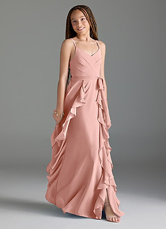 Azazie Peyton Junior Rosette A-Line V-Neck Cascading Ruffles Chiffon Dress image3