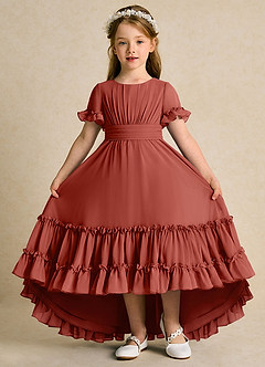 Azazie Kass Flower Girl Dresses Terracotta A-Line Pleated Chiffon Dress image2