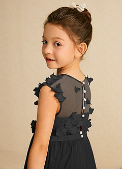 Azazie Arlo Blumenmädchenkleider A-Linie Schleifen Chiffon Kleid Schwarz image6