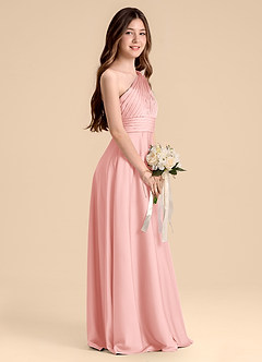 Azazie Charlize Junior Powder Pink A-Line Pleated Stretch Satin Dress image9