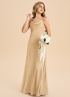 Azazie Gumdrop Junior Robe Empire en Satin extensible Plissée Or image4