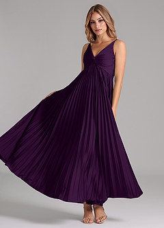 Azazie Raychelle Bridesmaid Dresses Grape A-Line Pleated Stretch Satin Dress image2
